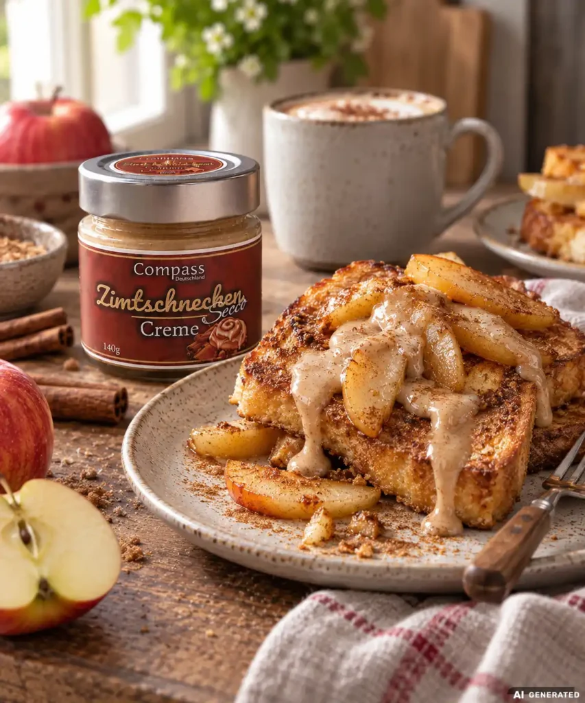 French Toast mit Apfel und Zimtschnecken-Creme