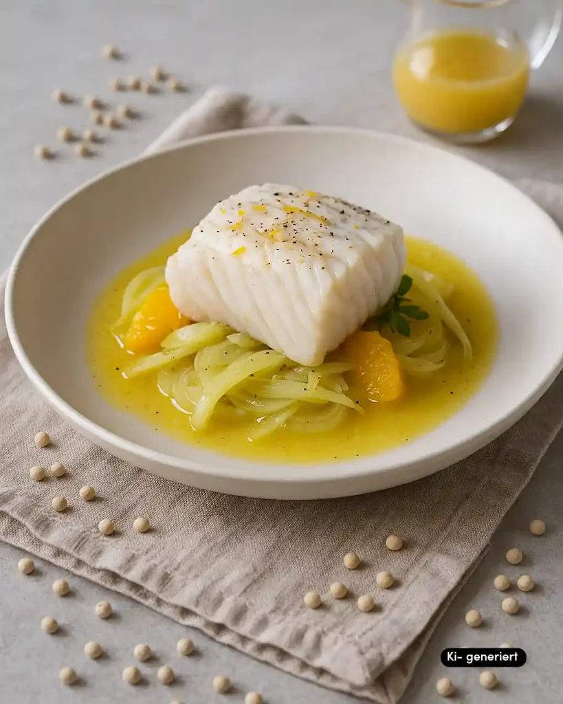 Gedämpfter Kabeljau auf Fenchel-Orangen-Bett Kopie