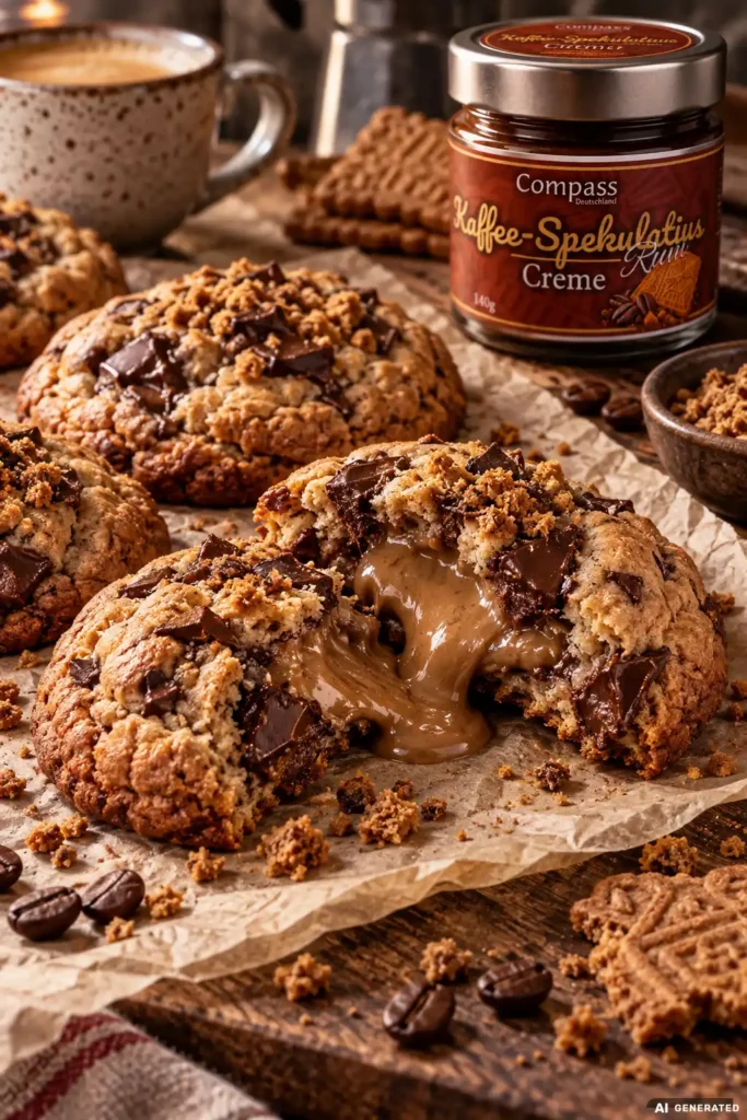 Kaffee-Spekulatius-Cookies mit flüssigem Kern