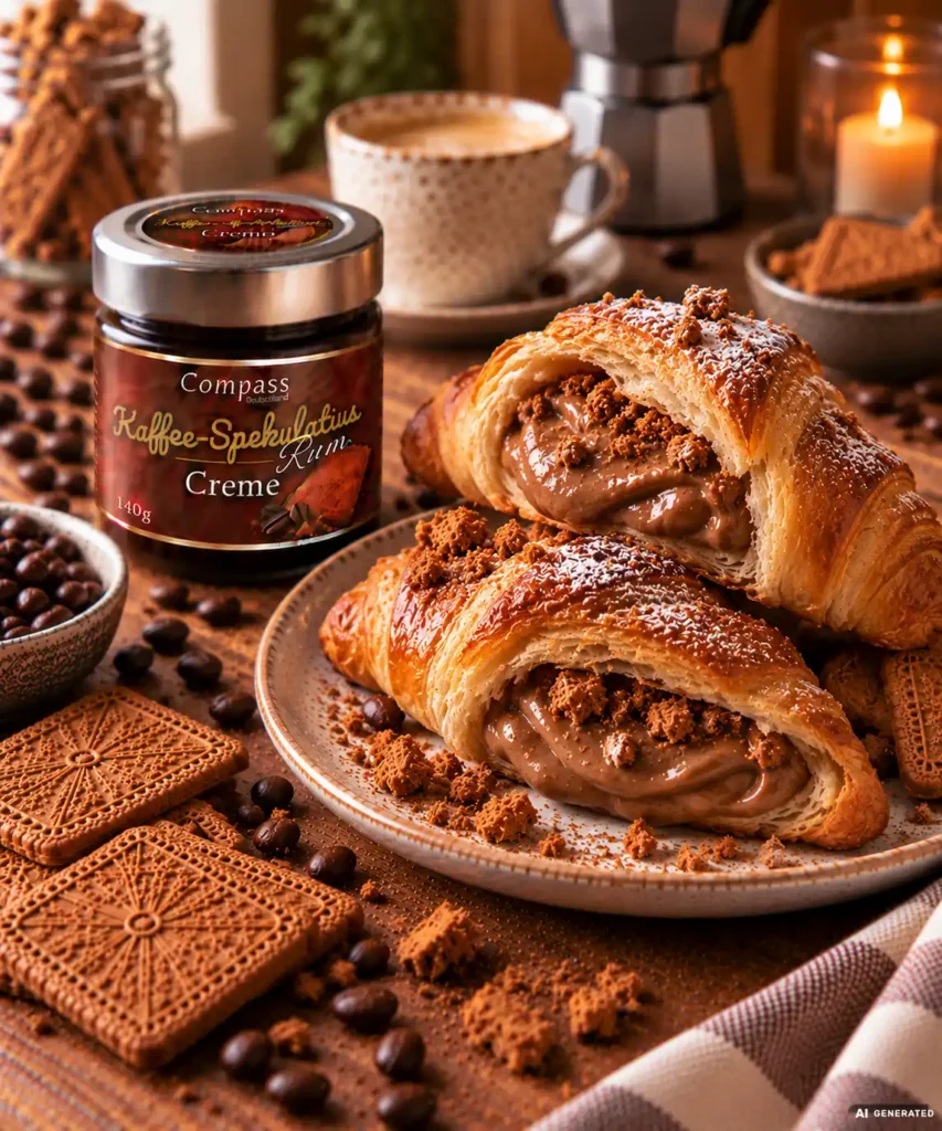 Gefüllte Buttercroissants mit Kaffee-Spekulatius-Creme