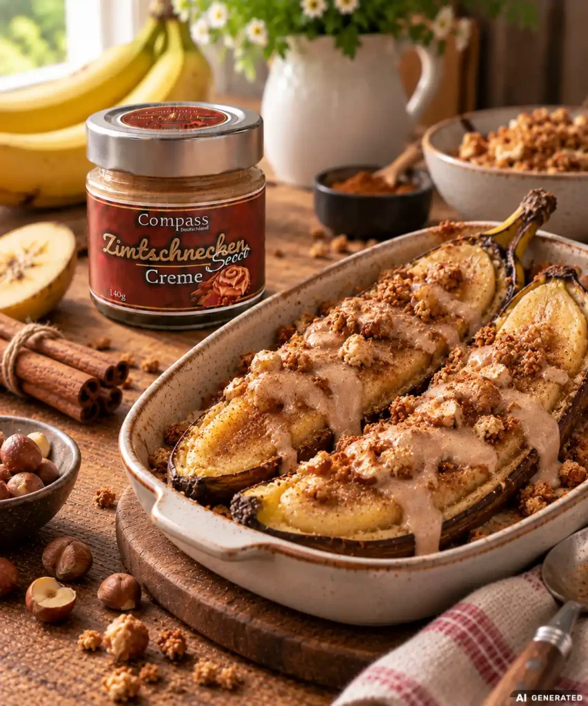 Ofenbanane mit Zimtschnecken-Creme