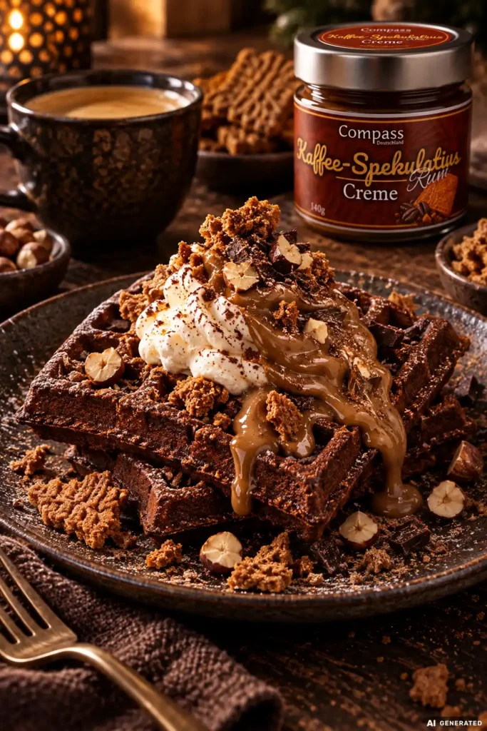 Schokoladen-Waffeln mit Kaffee-Spekulatius Rum Creme