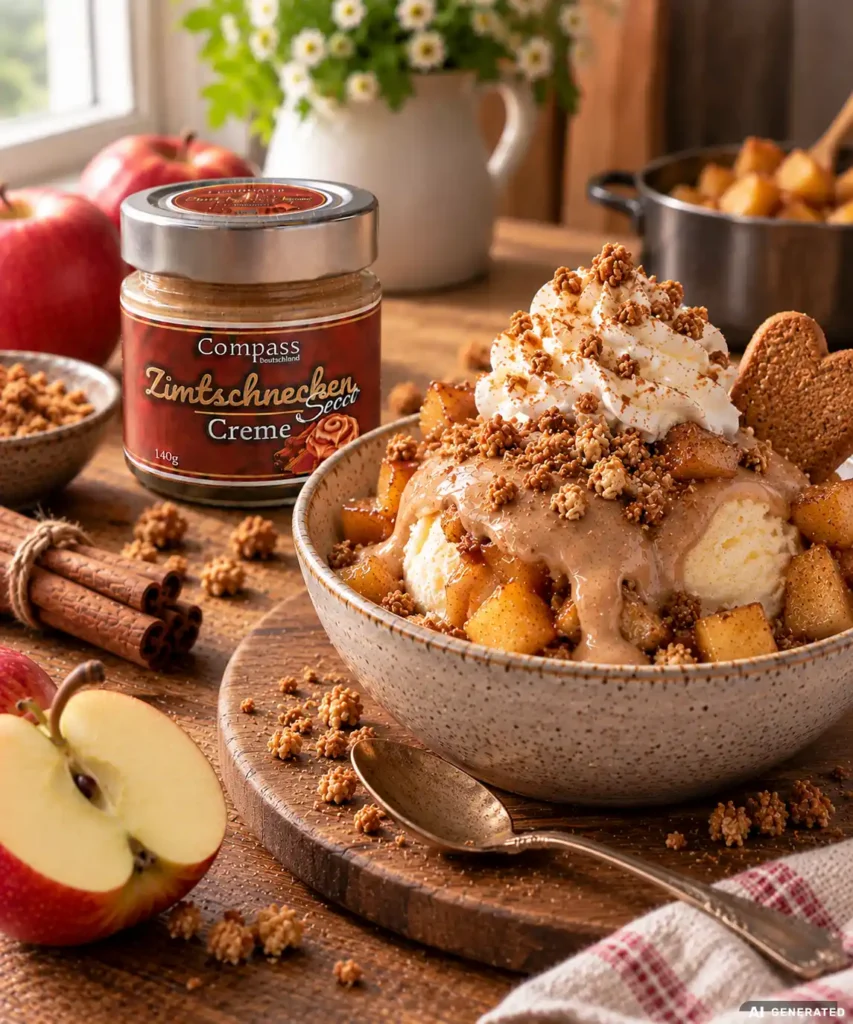 Warmer Apfel-Zimtschnecken-Eisbecher